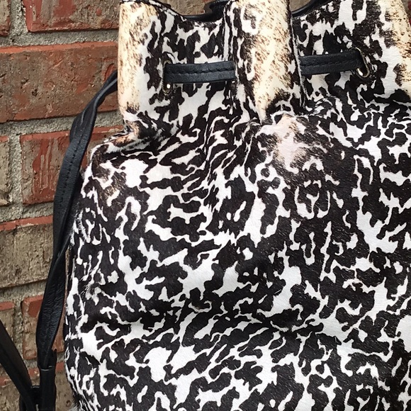 TORY BURCH Distressed Animal Print Dyed Haircalf Fur Bucket Purse - Picture 9 of 14